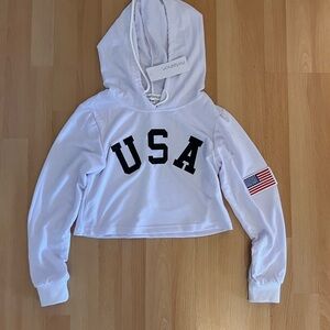 White USA cropped Hoodie with Flag Patch